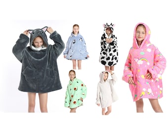 Kids Blanket Hoodie ultra comfy sweatshirt warm hooded blanket 2 layers - Winter outer wear for kids for - 75cm