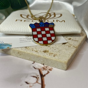 Croatia Coat Of Arms Symbol Necklace • Croatia Flag Shield Pendant Necklace • Balkan Jewelry • 18K Gold Plated • Gift For Him Her Birthday
