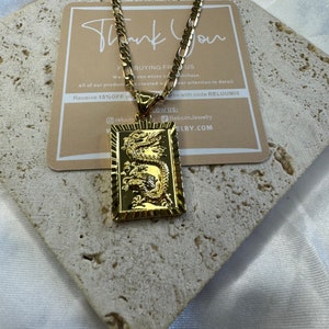 Auspicious Dragon Pendant Necklace • Chinese "FU" Blessing Charm Necklace • 18K Gold Plated • Gift For Him Her Birthday