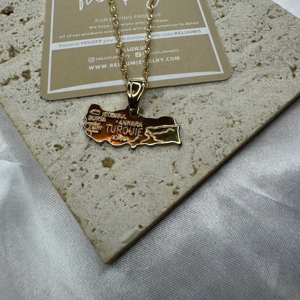 Turkey Map Outline Pendant Necklace • Map Of Turkey Charm Necklace • Turkish Culture Jewelry • 18K Gold Plated • Gift For Him Her Birthday