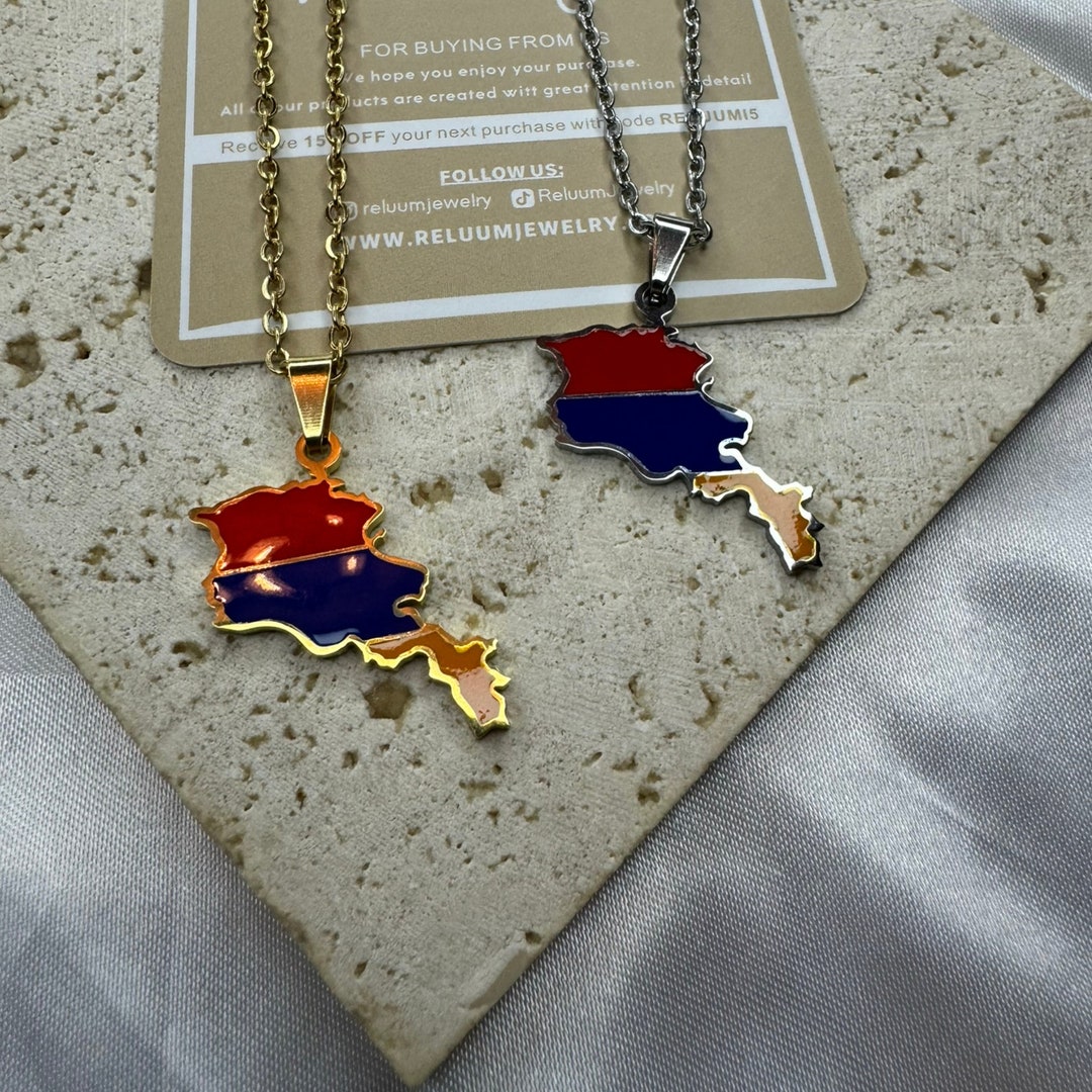 Armenia Map Outline Pendant Necklace Armenia Flag Charm Necklace Armenia Map Outline Pendant Necklace Armenia Flag Charm Necklace