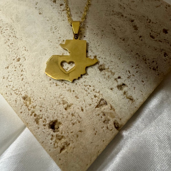 18K Gold Plated Guatemala Map Charm & Chain • Guatemala Heart Charm Necklace • Gift Jewellery For Birthday Christmas • Silver Necklace