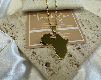 Africa Map Outline Pendant Necklace • Libya Map Charm Necklace • African Culture Jewelry • 18K Gold Plated • Gift For Him Her Birthday