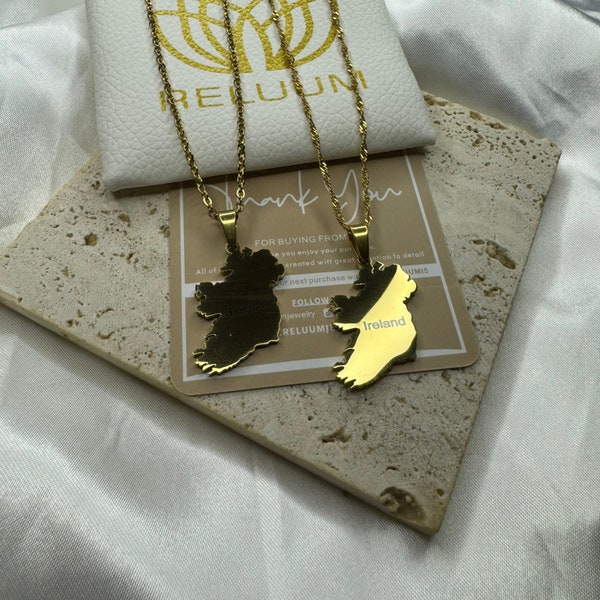 Ireland Map Outline Pendant Necklace • Éirinn Map Charm Necklace • Irish Culture Jewelry • 18K Gold Plated • Gift For Him Her Birthday