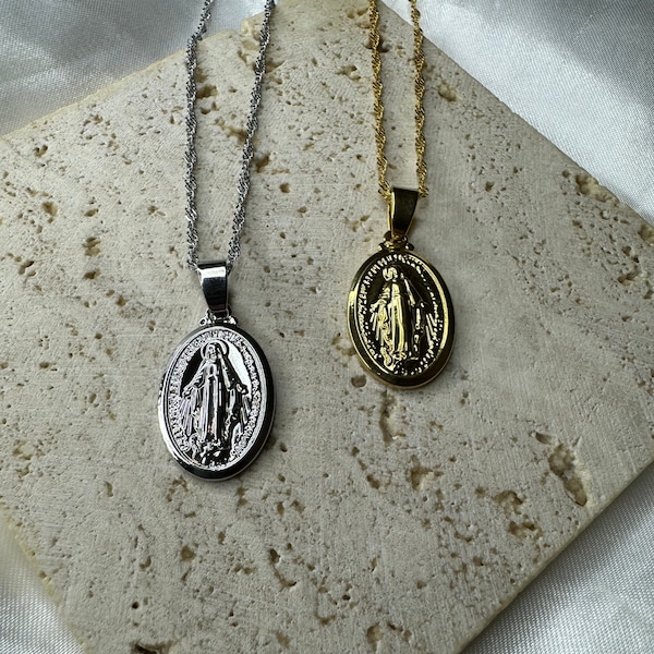 Virgin Mary Pendant Necklace • Virgin Mary Charm Necklace • Christianity Pendant Necklace • 18K Gold Plated • Gift For Him Her Birthday