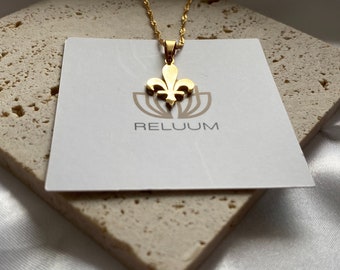 Small Bosnia and Herzegovina Lily Charm Necklace • Bosnia Ljiljan Pendant Necklace • Fleur de Lis Pendant • 18K Gold Plated • Gift Him Her