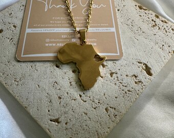 Africa Map Outline Pendant Necklace • Ethiopia Map Charm Necklace • African Culture Jewelry • 18K Gold Plated • Gift For Him Her Birthday