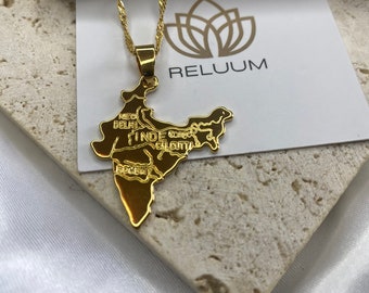 India Map Outline Pendant Necklace • India Map Charm Necklace • Indian Culture Jewelry • 18K Gold Plated • Gift For Him Her Birthday