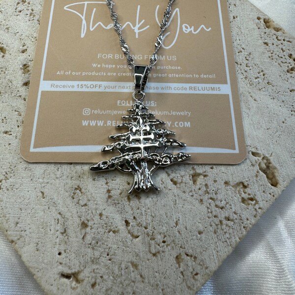 10k White Gold Polished Cedar Tree Charm Pendant – Symbol Of Peace & Longevity 10 thumbnail image
