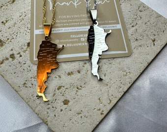 Argentina Map Outline Pendant Necklace • Argentina Map With City Names Necklace • Argentine Culture Jewelry • Gift For Him Her Birthday