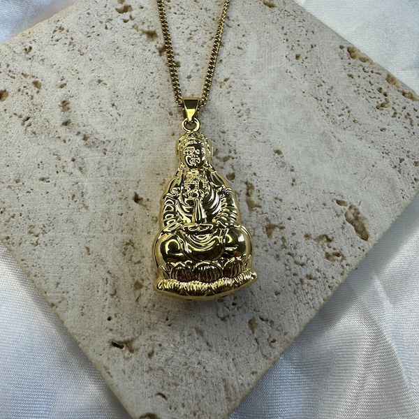18K Gold Plated Buddha Charm & Chain • Guanyin Buddha Charm Necklace • Gift Jewellery For Birthday Wedding Christmas