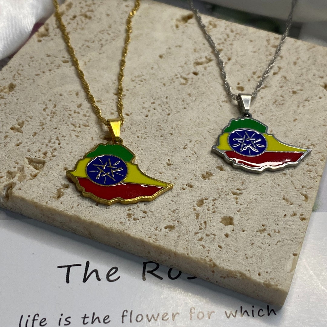 Vacuum Plated Brass Pendant Ethiopian Oromia Map Stainless Steel