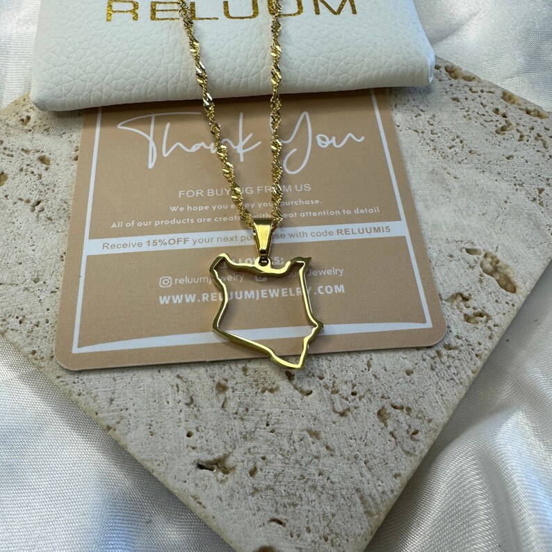 Stainless Steel Kenya Map Pendant Necklace - Gold Plated, Africa Country Jewelry Gift - View #10