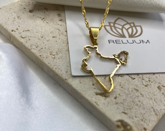 India Map Outline Charm Necklace • India Map Pendant Necklace • Indian Culture Jewelry • 18K Gold Plated • Gift For Him Her Birthday