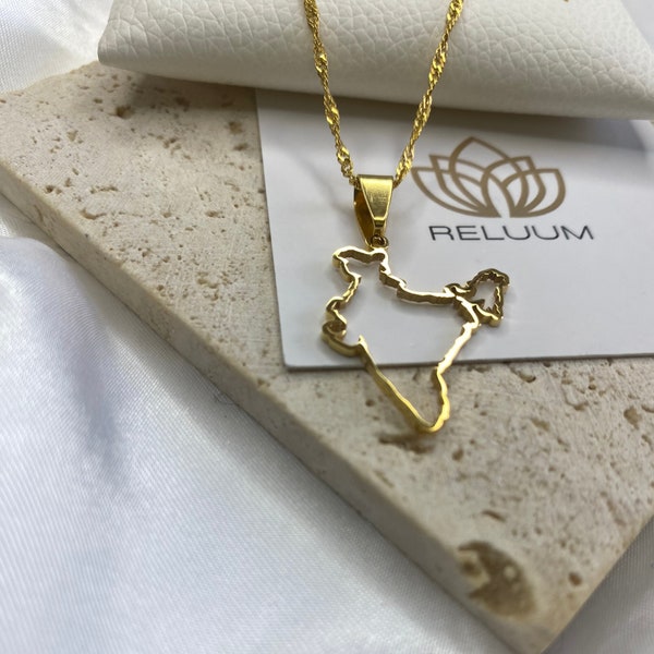 India Map Outline Charm Necklace • India Map Pendant Necklace • Indian Culture Jewelry • 18K Gold Plated • Gift For Him Her Birthday