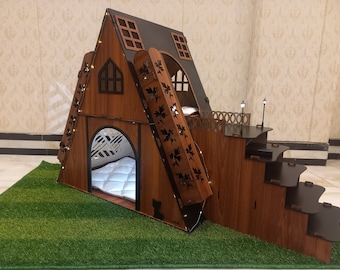 Bungalow Rabbit house- Rabbit house- Rabbit bed- Modern Rabbit house- Extra Large Rabbit house- Rabbit Furniture-