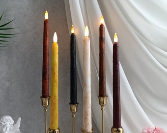 10 Inch Vintage Flameless Taper Candles,Primitive Candles, LED Candles,Flickering Candles,Battery Operated,Real Wax Candles