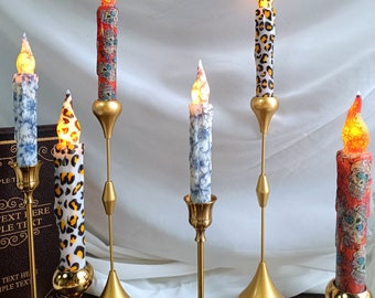 6 Inch Real Wax Hand Dipped taper candles,Battery Operated ,LED Timer Taper Candles  ,Flameless Lights Decor