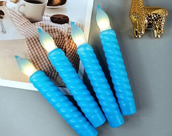 6.5 Inch Blue Flameless Candles,Taper Candles,Primitive Candles, LED Candles,Flickering Candles,Battery Operated,Real Wax Flameless Candles