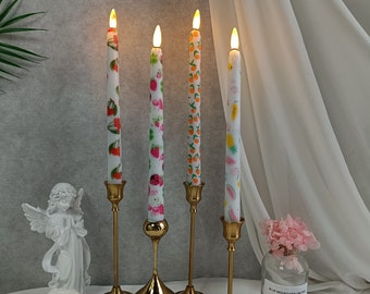 10 Inch Hand Painted Fruits Flameless Candles,Taper Candles,LED Candles,Flickering Candles,Battery Operated,Real Wax Candles