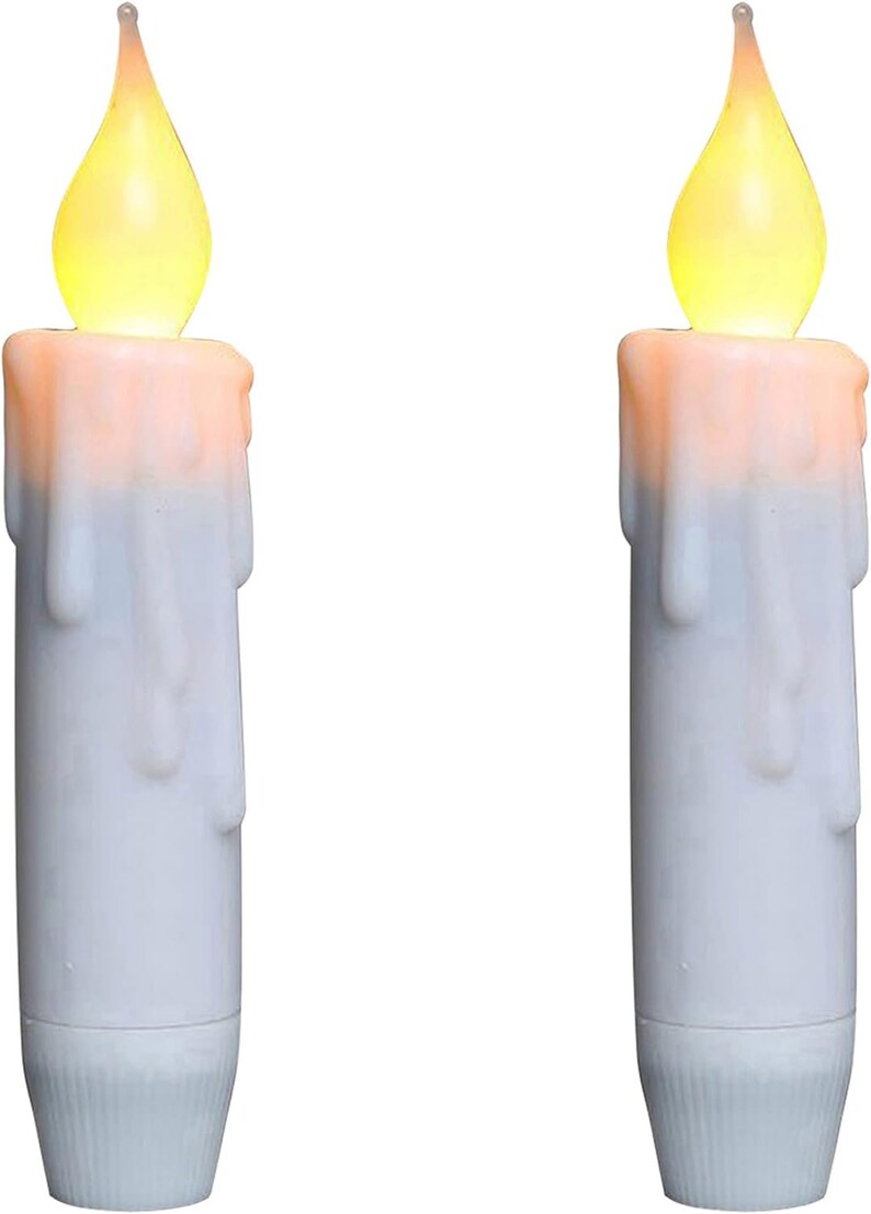 Flickering Taper Candles, LED Drip Flameless Candles, Battery Operated with Timer, White, 4-3/4 Inch image 5