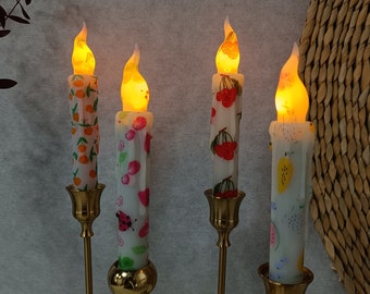 6.5 Inch Hand Painted Fruits Flameless Candles,Taper Candles,LED Candles,Flickering Candles,Battery Operated,Real Wax Candles