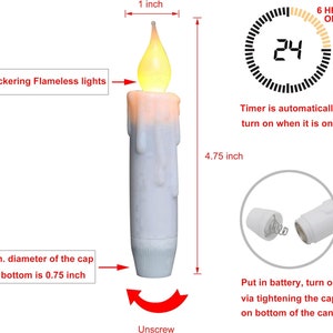 Flickering Taper Candles, LED Drip Flameless Candles, Battery Operated with Timer, White, 4-3/4 Inch image 6