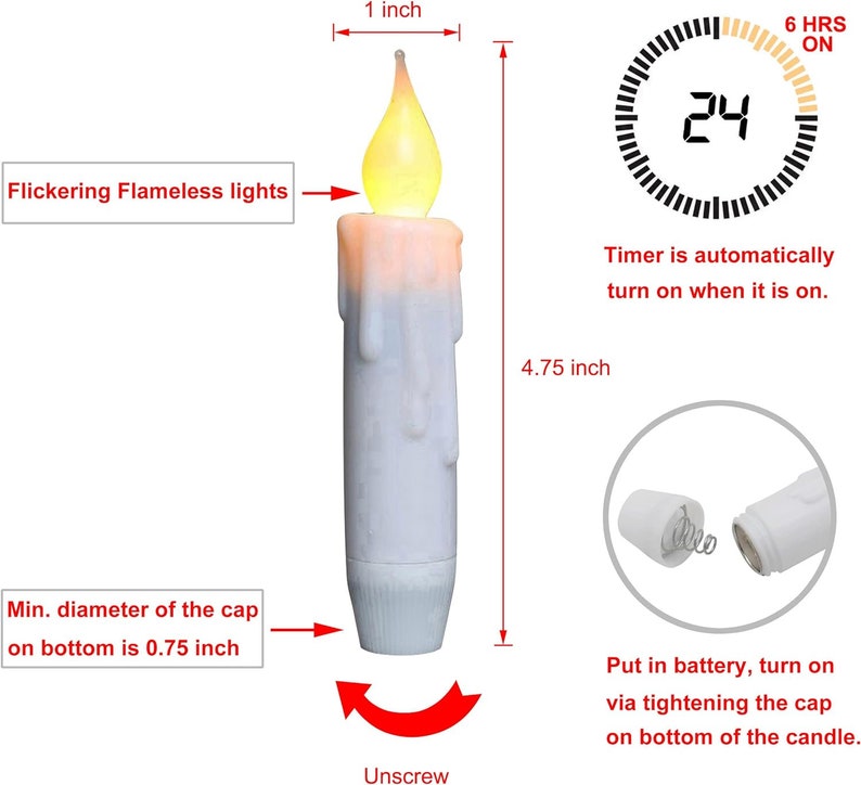 Flickering Taper Candles, LED Drip Flameless Candles, Battery Operated with Timer, White, 4-3/4 Inch image 6