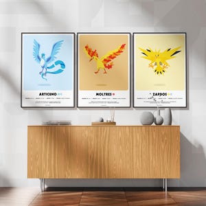 Pokemon Legendäre Vögel Poster Bundle - Minimalistischer Pokemon Druck - Articuno - Moltres - Zapdos - Fanart - Pokemon Geschenk - Digitaldruck