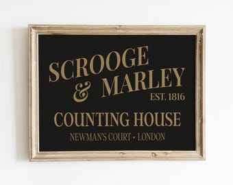 Digitalt tryck av Scrooge och Marley, Räknehuset, En julsaga, utskrivbar väggkonst, Juldekorationer, Charles Dickens