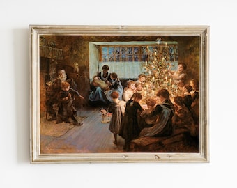 The Christmas Tree Print, Vintage Christmas Printable Wall Art, Albert Chevallier Tayler Digital Download, 1900's Christmas Painting