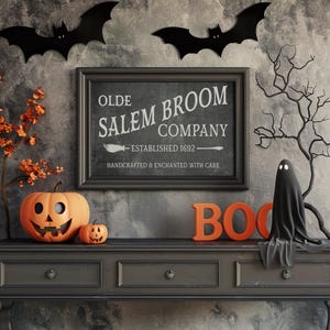 Olde Salem Broom Company Digital Print,  Halloween Printable Wall Art, Witch Sign, Halloween Home Decor