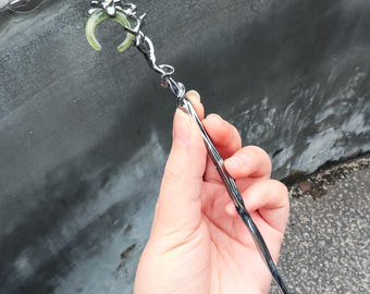 Moon Hairpin,Witch Wand,Dual-Purpose Hair Stick,Handmade Metal Hairpin,Fantasy Hair Jewelry,Wiccan Pagan Gift,Gift for Her,Birthday Gifts