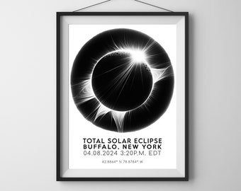 Buffalo New York Total Solar Eclipse Design Poster Map 2024 American Totality Art Print Digital Download Free Design Gift Included