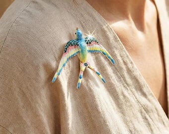 Handmade Enamel Bird Brooch-Whimsical Animal Lapel Pin
