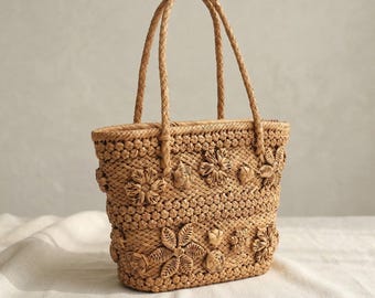 Handwoven Grape Vine Bag: Natural Wicker Crossbody Beach Tote