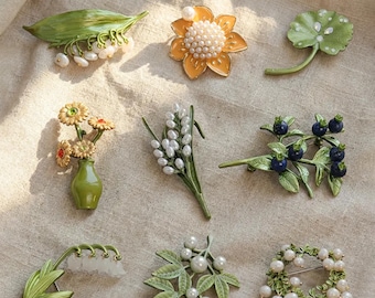 Personalized Card Flower Brooch - Lily of the Valley Enamel Brooch