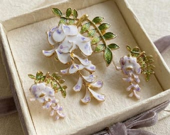 Wisteria Brooch and Earrings Set:Mother's Day Jewelry Gift