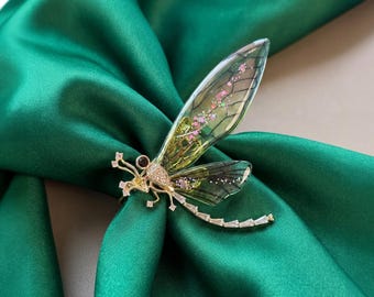 Handmade Translucent Resin Dragonfly Brooch:Whimsical Lapel Pin