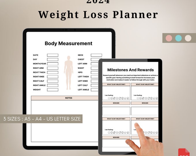 Fitness Planner Printable | Digital Weight Loss Journal | Editable ...