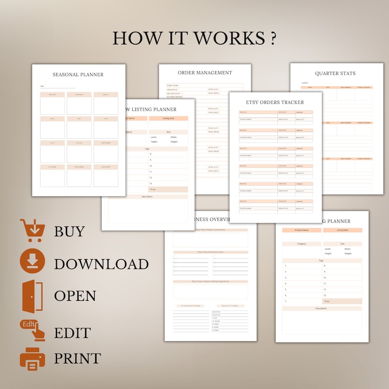 Etsy Shop Planner Printable Digital Business Planner Sell on Etsy