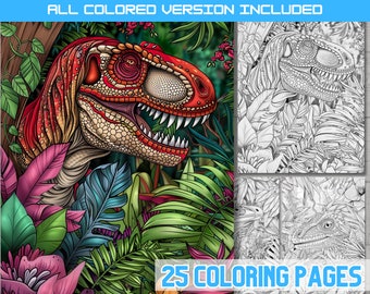 Dinosaur Coloring Pages: T-Rex & Triceratops Art (PDF Files)