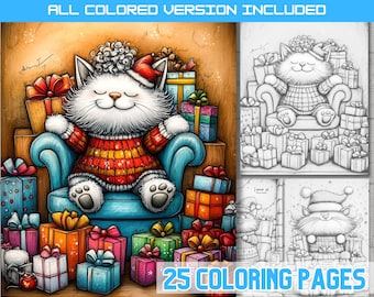 Christmas Cat Coloring Book: 25 Holiday Kitten Pages (Digital Download)