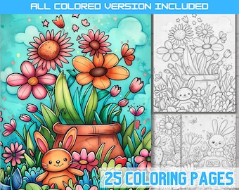 Kawaii Animal Coloring Book: Bunny, Kitten & Floral Designs (PDF Download)