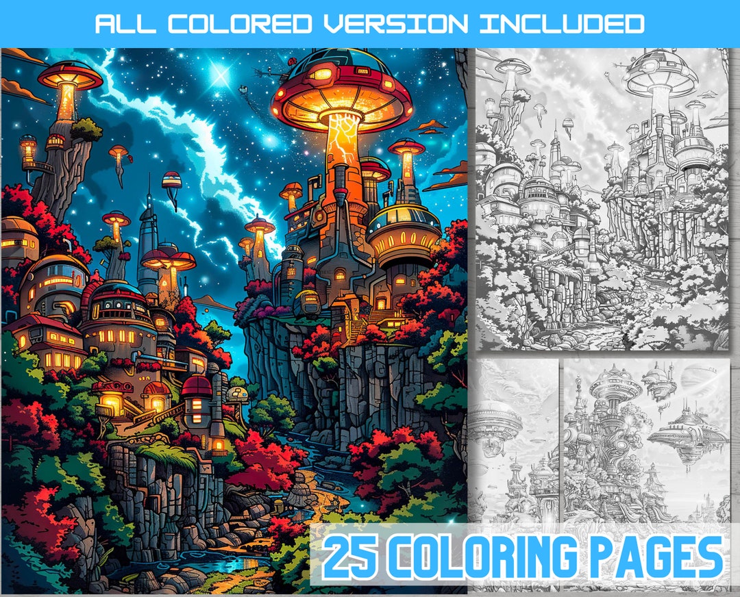 Alien Planet Coloring Book: Sci-fi Landscape Illustrations (PDF ...