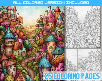 Medieval City & Castles Coloring Book: 25 Pastel Landscape Pages (PDF Download)