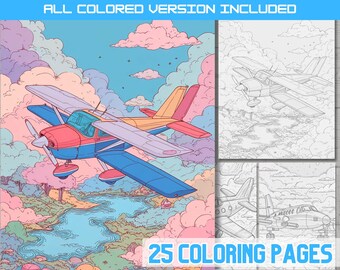 Vintage Biplane Coloring Page: Pastel Airplane Aviation Art (PDF Download
