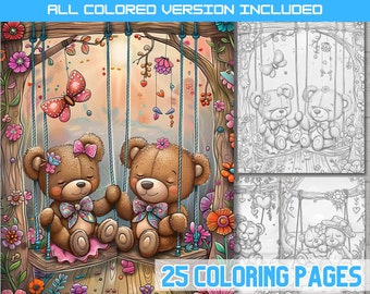 Libro para colorear de ositos de peluche: Adorables osos y flores (Descarga PDF)