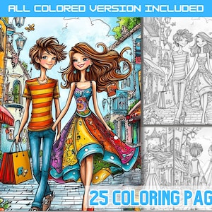 Shopping Girls Coloring Book: Urban Scenes, Fun for Adults & Kids (PDF)
