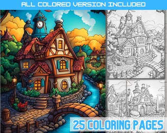 Fantasy Village Coloring Book: Enchanted City Scenes (PDF Download)